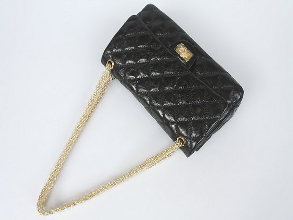 Chanel 2.55 Classic Quilted Flap Bag Black Cow Leather Gold Chain 35454